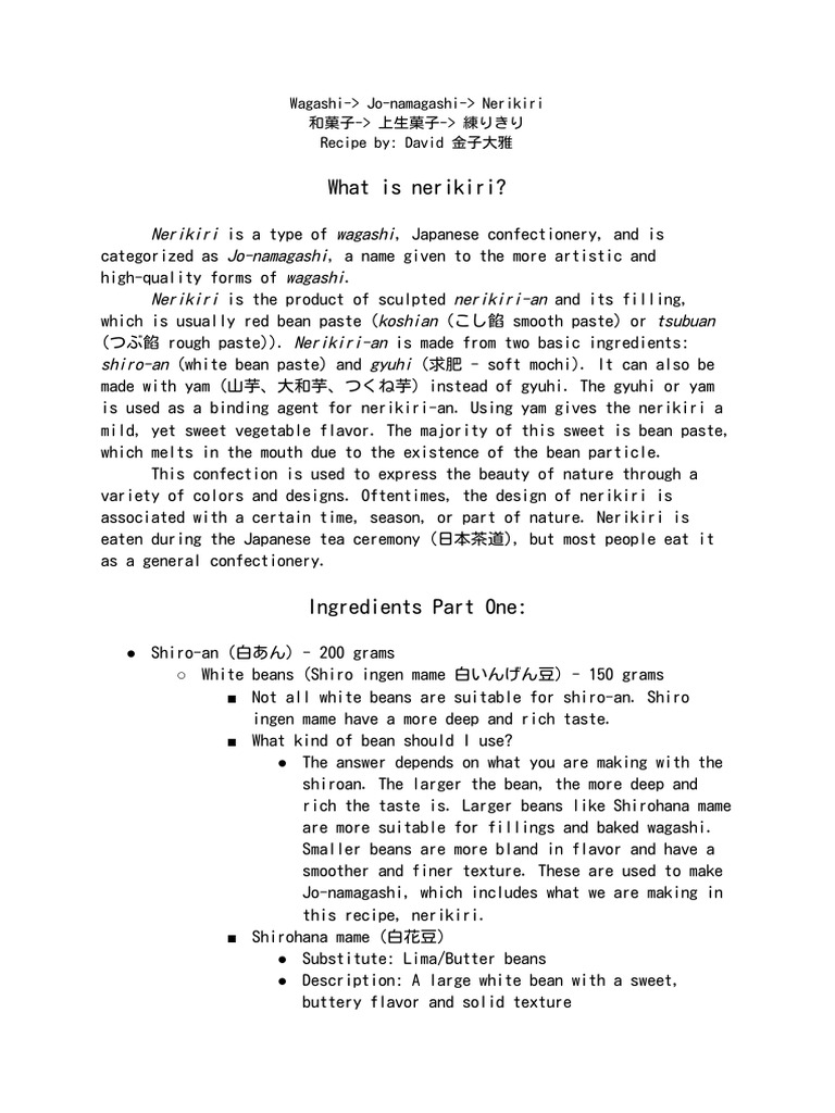 Wagashi JoNamagashi Nerikiri Recipe PDF Food And Drink Cuisine