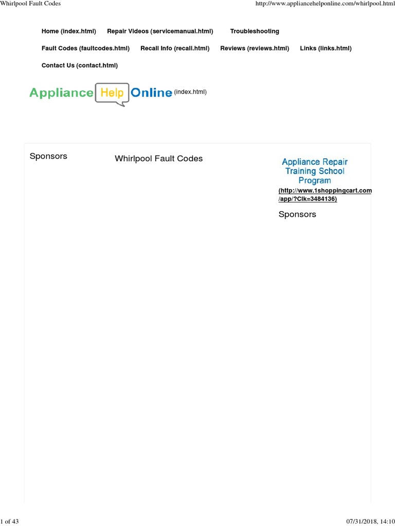 Whirlpool Fault Codes PDF Washing Machine Clothes Dryer
