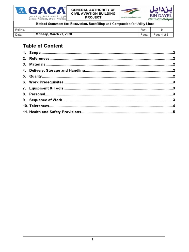MST-Excavation, Backfilling and Compaction For Utility Lines | PDF ...