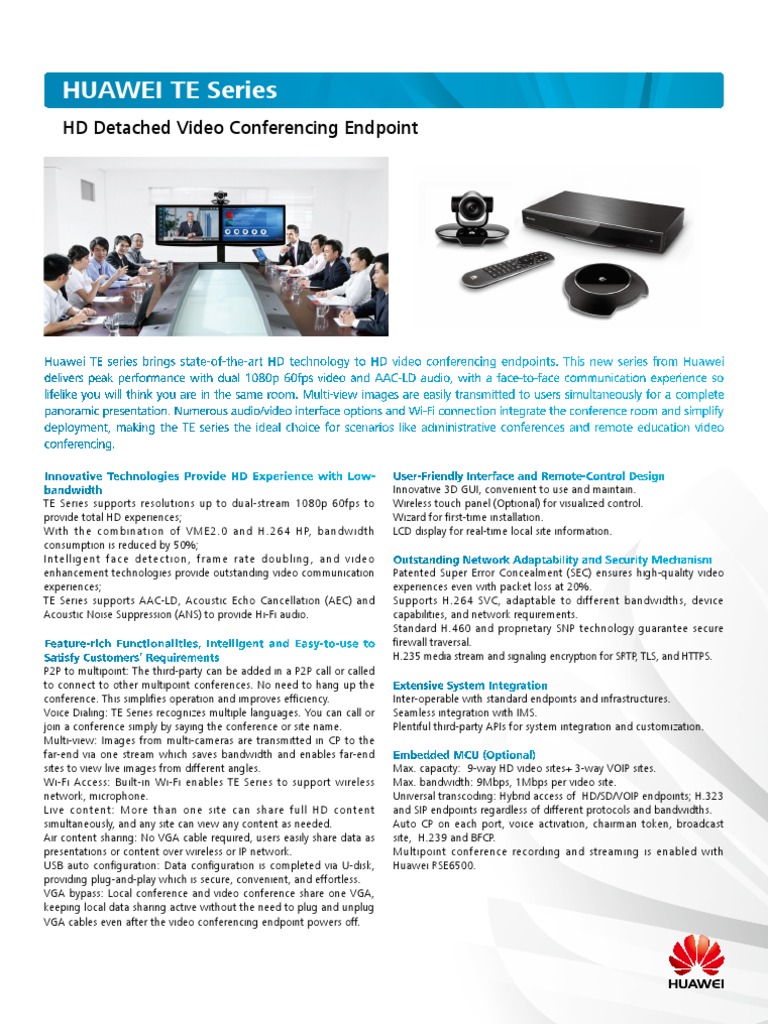 Huawei Videoconferencing HD Endpoint TE Series Datasheet PDF | PDF