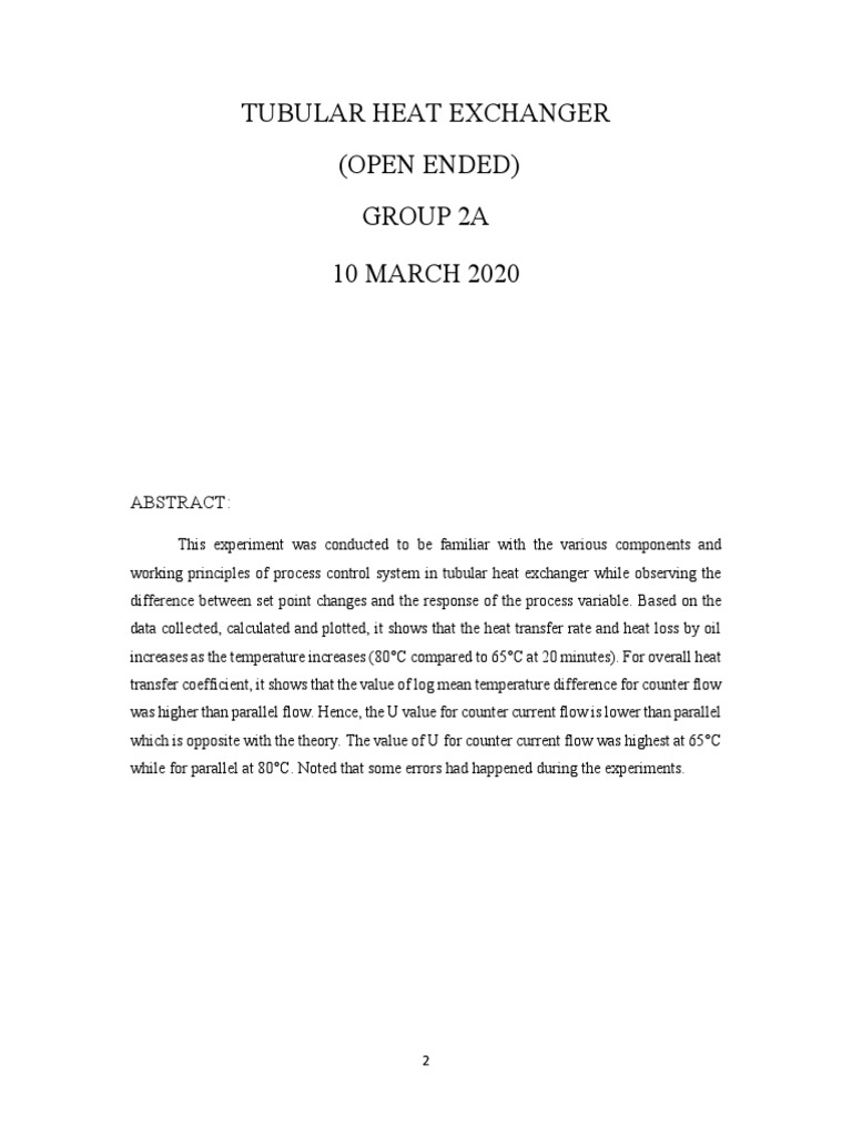 Tubular Heat Exchanger Lab Report PDF Heat Transfer Thermal