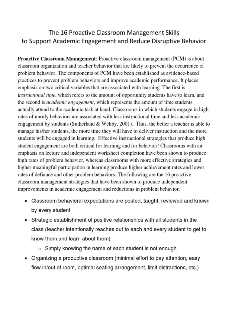 The 16 Proactive Classroom Management Skills | PDF | Classroom ...