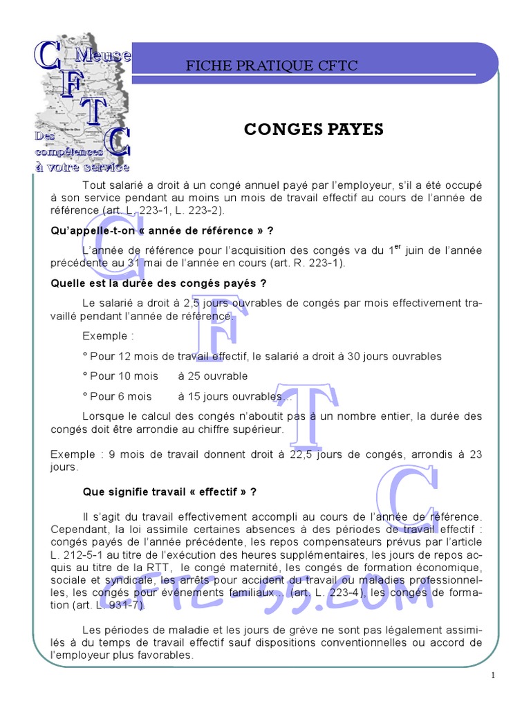 Gestion des Congés Payés en Entreprise | PDF | Congé annuel | Droit des ...