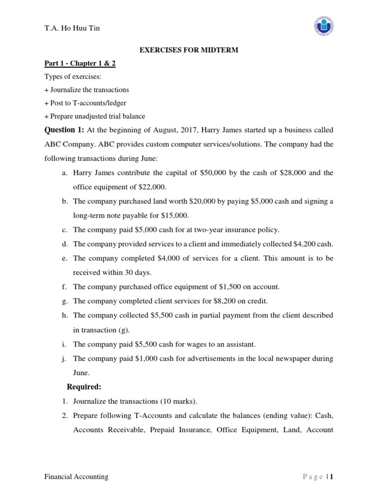 Journalizing Transactions Exercises | PDF | Debits And Credits | Expense