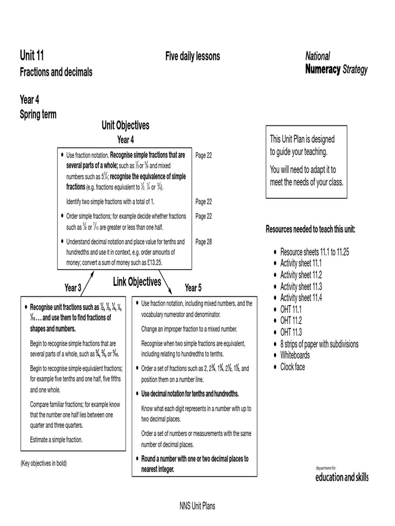 Year 4 Fractions and Decimals Unit | PDF | Fraction (Mathematics) | Numbers