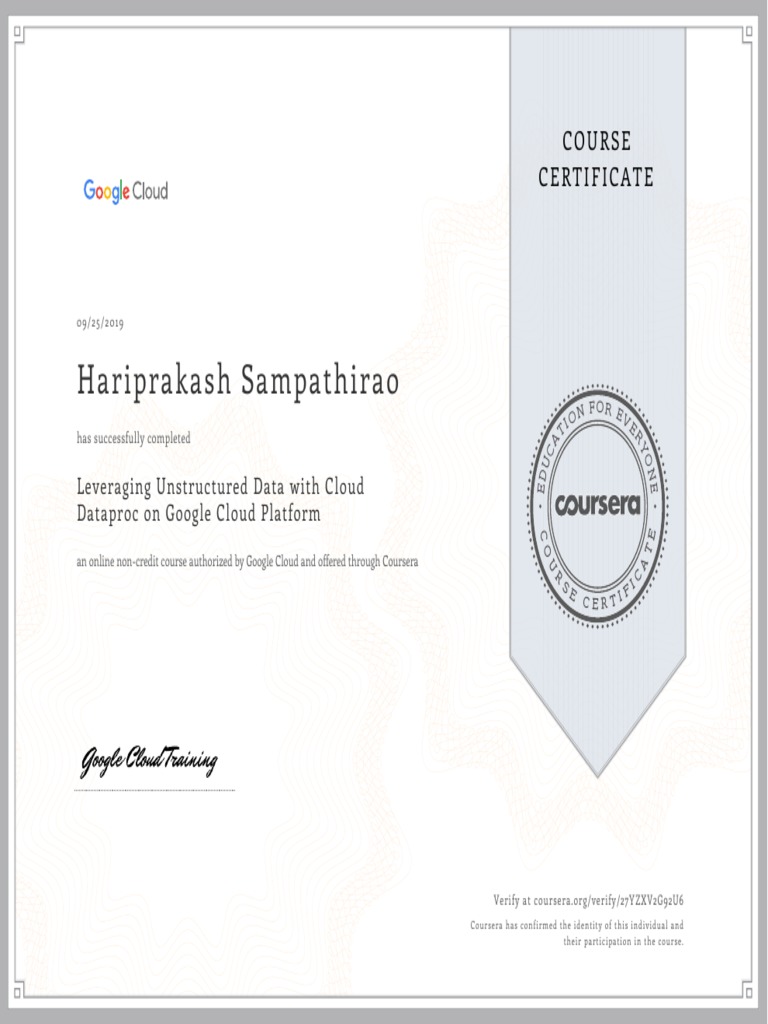 Google Cloud Dataproc Course Certificate | PDF | Information Retrieval ...