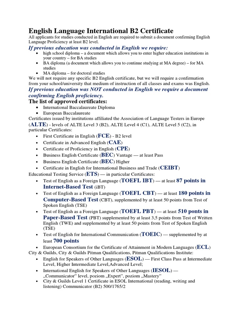 Certificates English B2 | PDF | Test Of English As A Foreign Language ...
