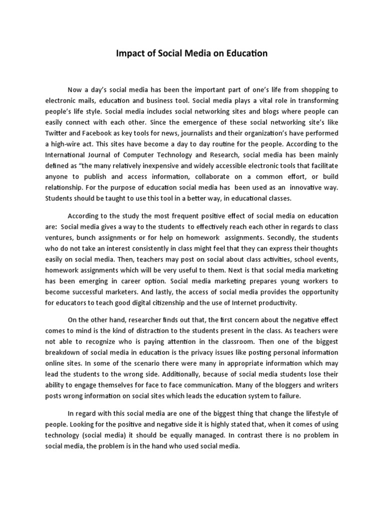 Impact of Social Media On Education | PDF | Media (Communication ...