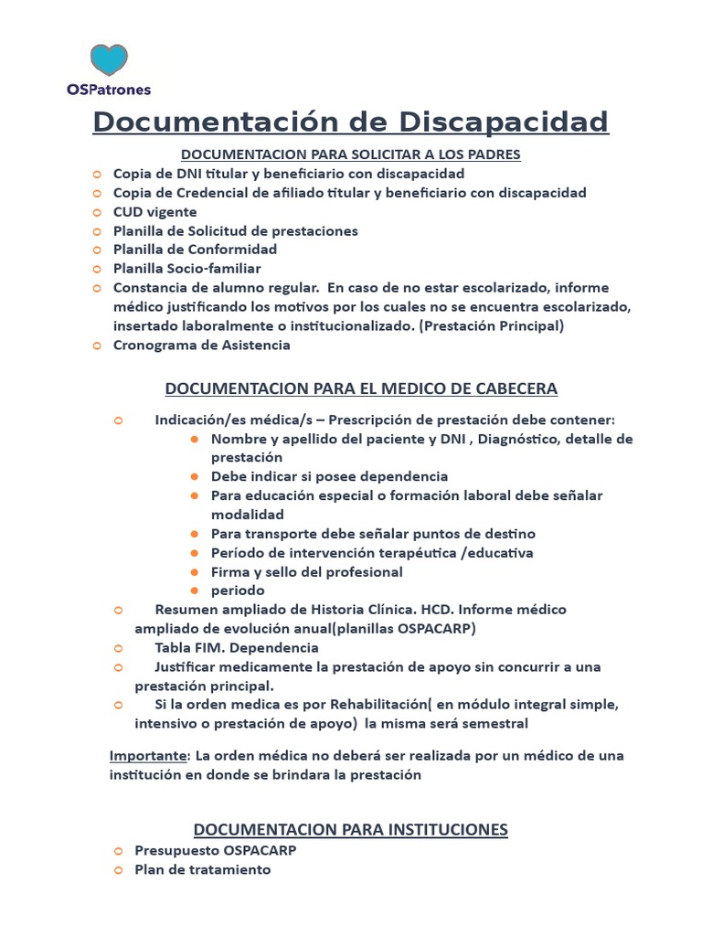 AA-Documentacion A Solicitar Discapacidad | PDF | Ciencias de la Salud ...
