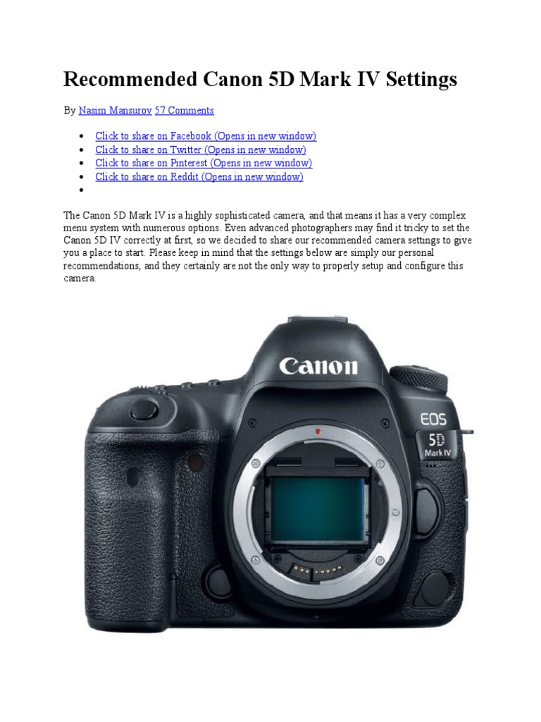 Recommended Canon 5D Mark IV Settings | PDF | Autofocus | Digital ...