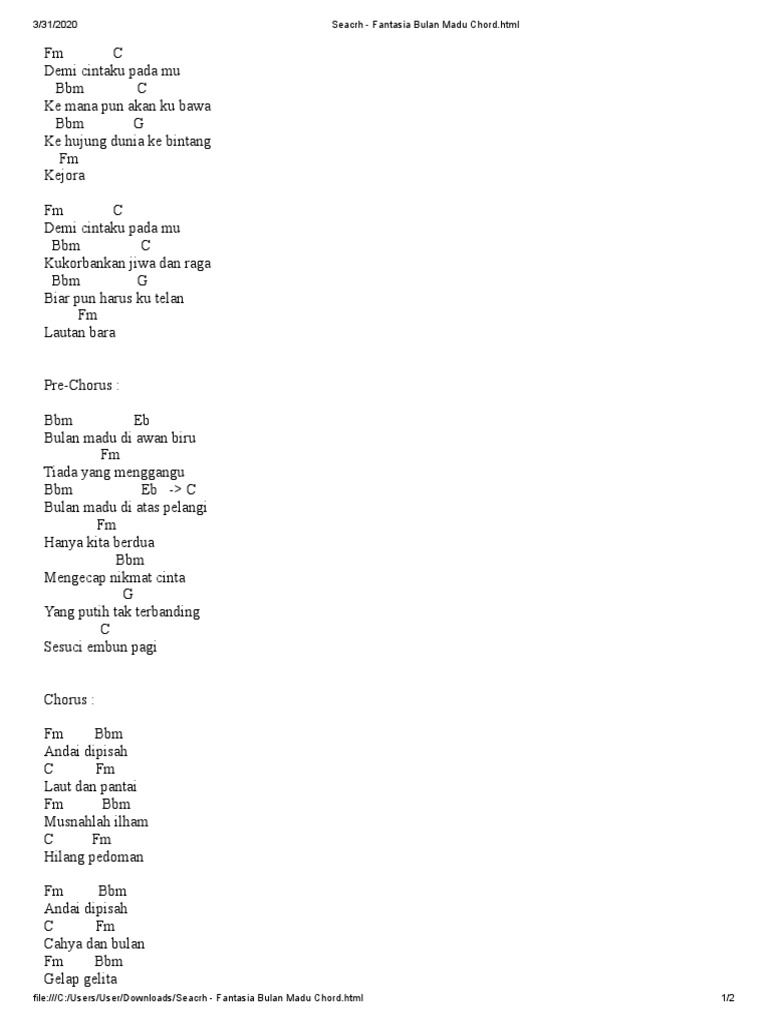 Seacrh Fantasia Bulan Madu Chord Html