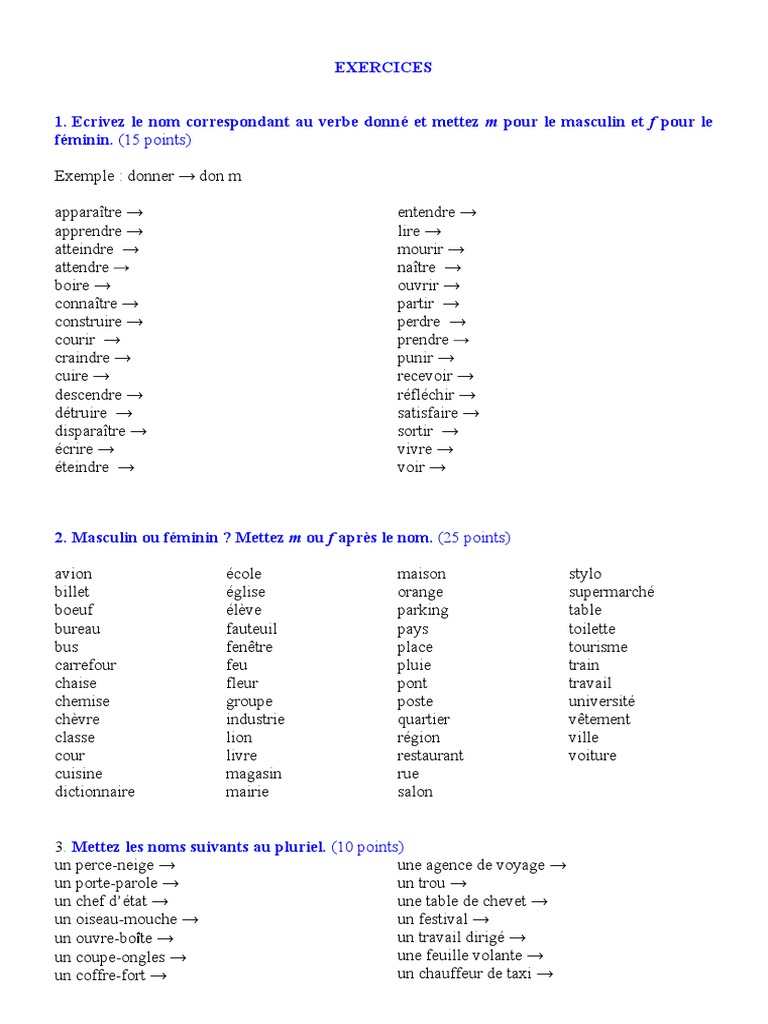 Le Féminin Des Noms Exercices Pdf Cm2 Exercices Sur Le Nom | PDF
