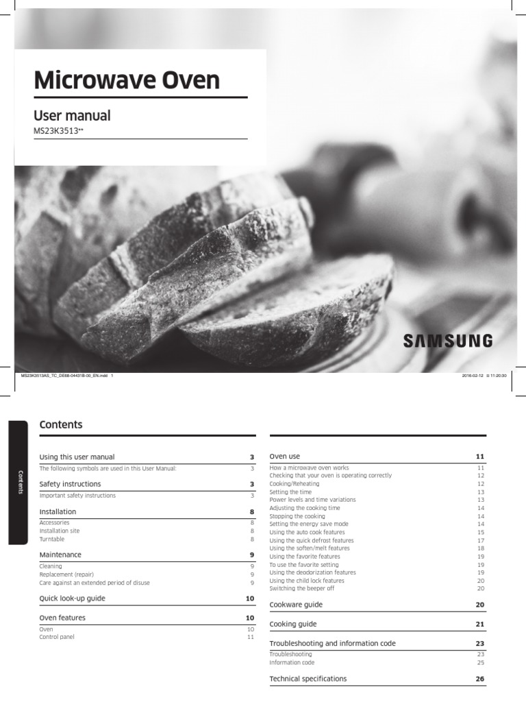 Samsung MS23K3513AS Microwave Oven User Manual PDF Ac Power Plugs