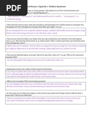 Serial Season 1 Episode 1 - Student Questions | PDF | Violence