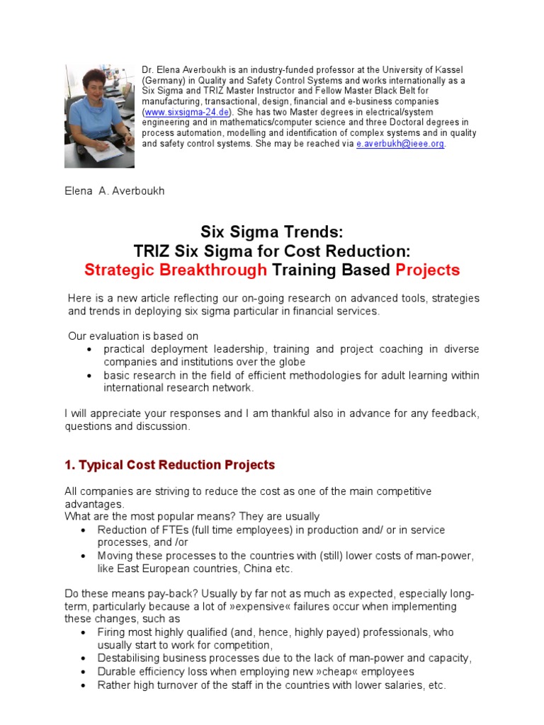 Sixsigma Trends Cost Reduction | PDF | Design For Six Sigma | Six Sigma