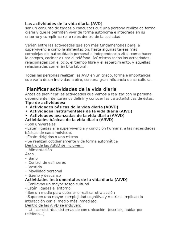 Las Actividades de La Vida Diaria | PDF | Alimentos | Vida