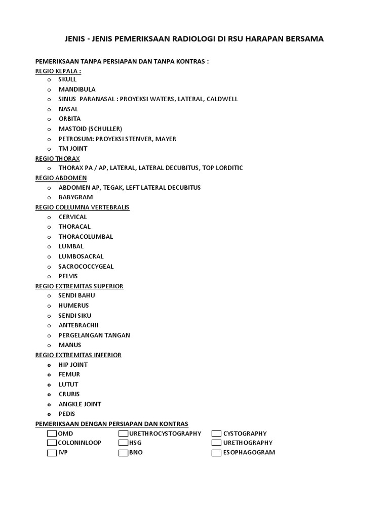 JENIS PEMERIKSAAN Rontgen | PDF | Sains & Matematika