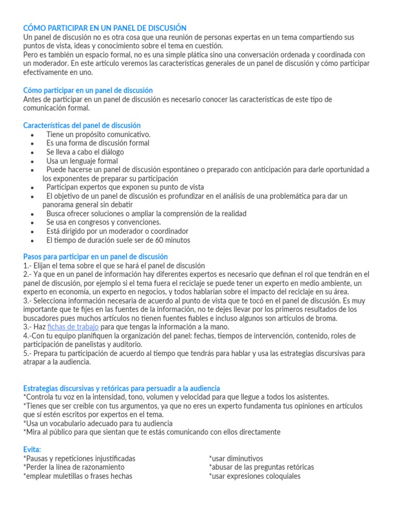 Cómo participar en un panel de discusión | PDF | Comunicación ...