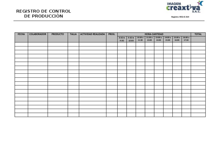 REG IC 014 Registro de Control de Producción | PDF