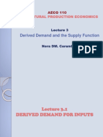 Derived Demand and The Supply Function: Agricultural Production Economics