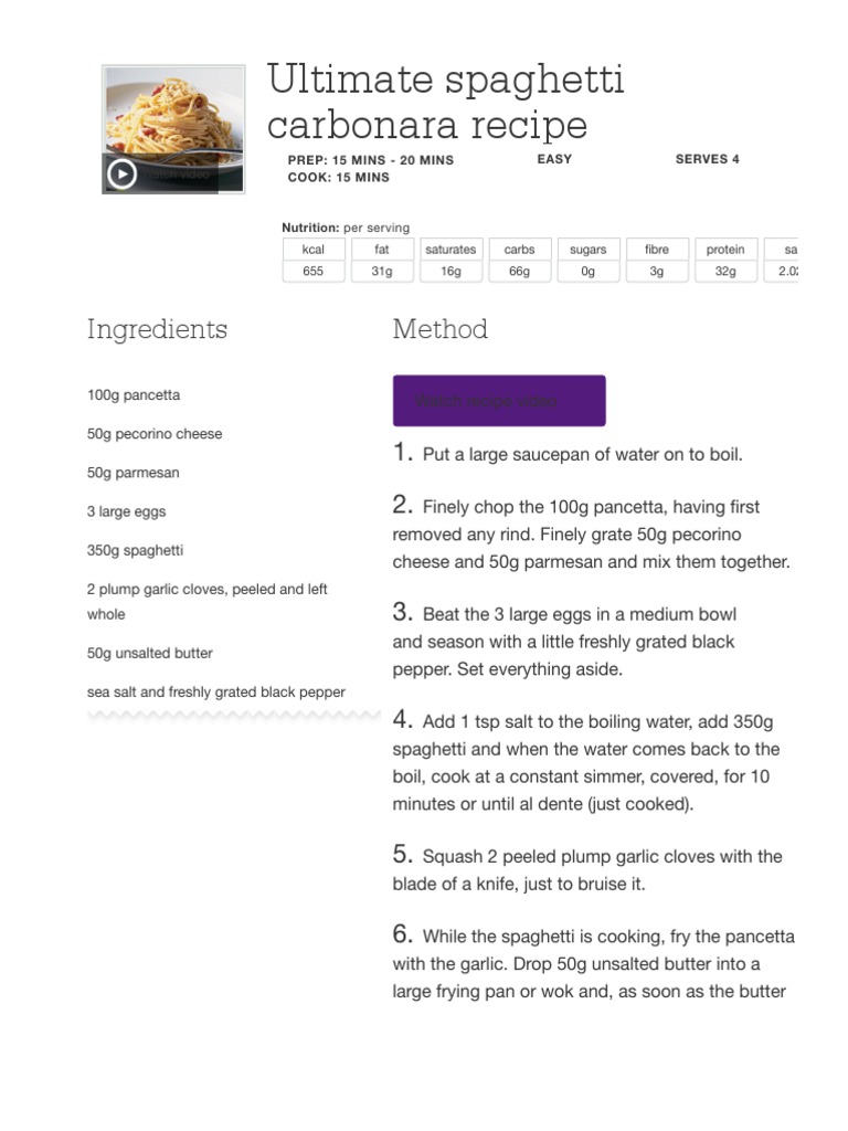 Ultimate Spaghetti Carbonara Recipe BBC Good Food PDF PDF