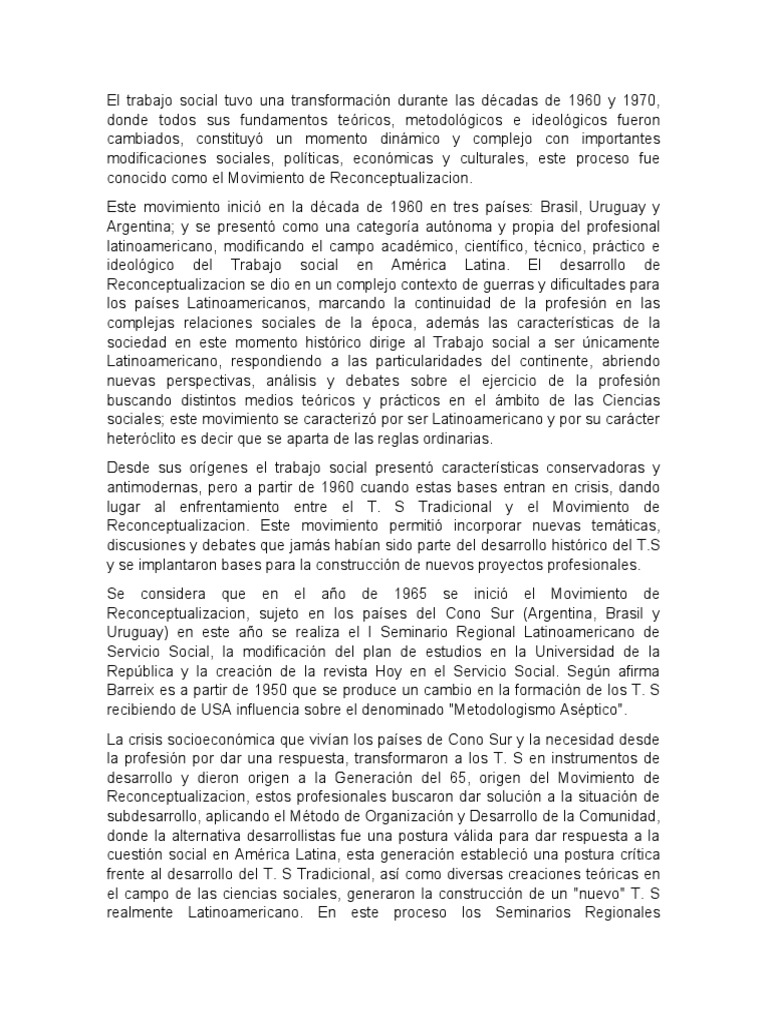 El Trabajo Social Transformación Décadas de 1960 y 1970 | PDF | Trabajo ...