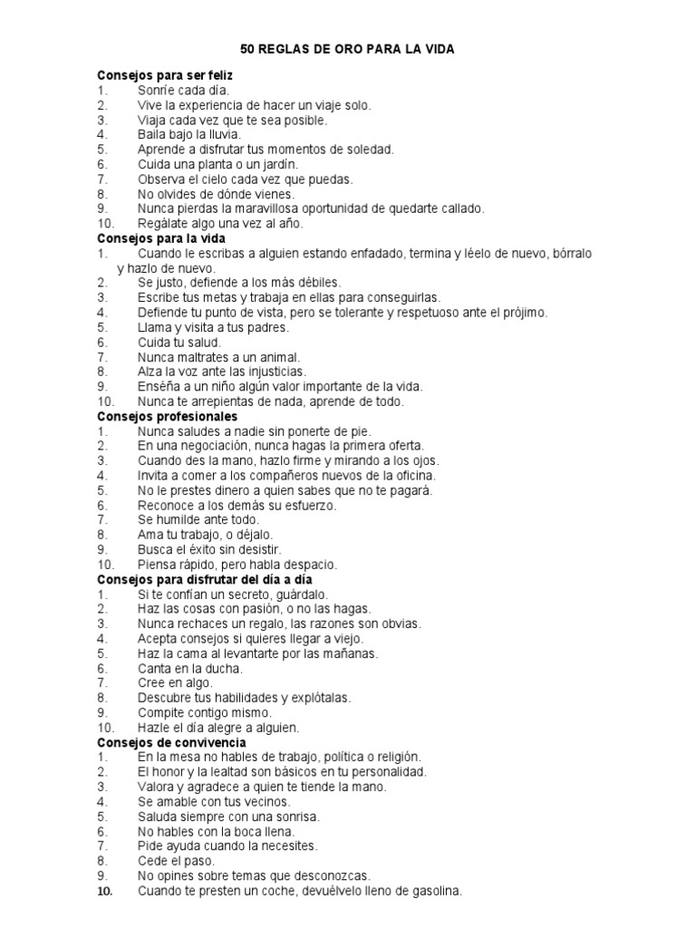 50 Reglas de Oro para la Vida | PDF | Relaciones personales, crianza y ...