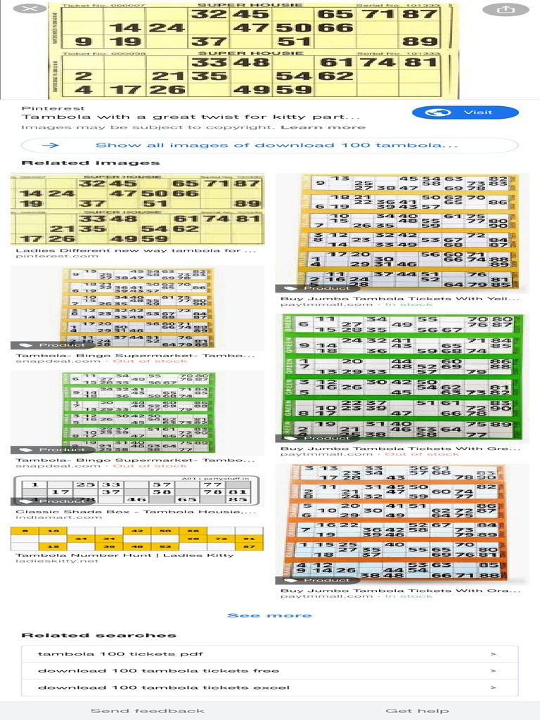 100 Tambola Tickets PDF - Google Search PDF | PDF | Microsoft Excel | Download for Tambola Tickets Printable Pdf Free Download