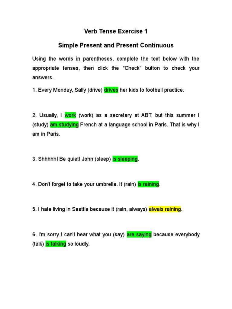 Verb Tense Exercise | PDF | Language Arts & Discipline