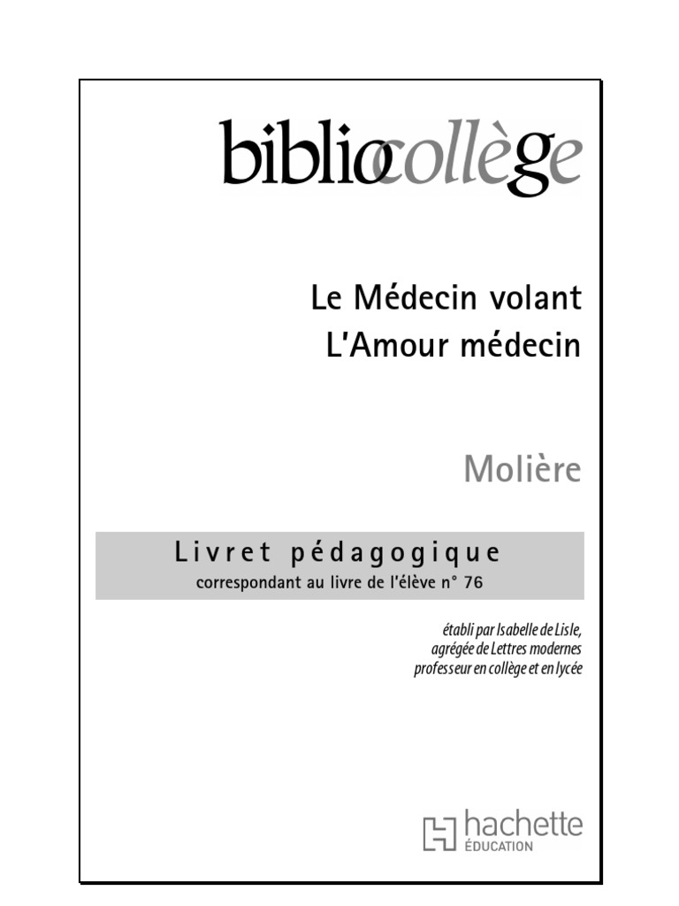 Guide Enseignant Moliere Medecin Volant Amour Medecin Pdf Comedie Theatre