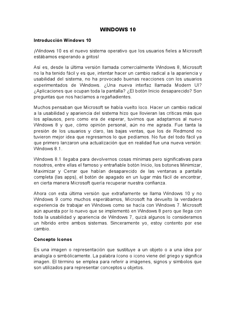 Introducción a Windows 10 y sus características | PDF | Ventana ...