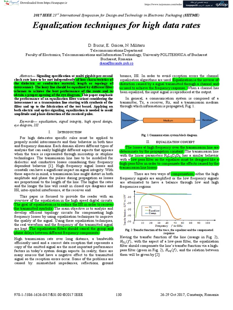 Equalization Techniques For High Data Rates D. Bucur, E. Goicea, N