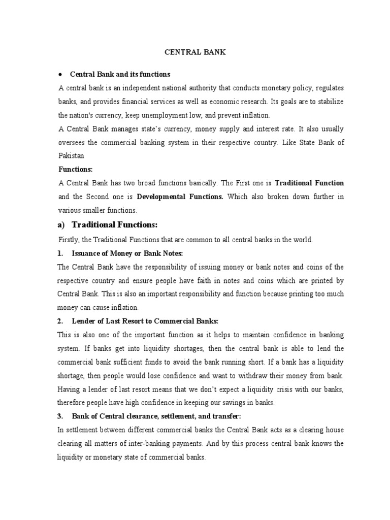 Functions of a Central Bank Explained | PDF | Central Banks | Money ...
