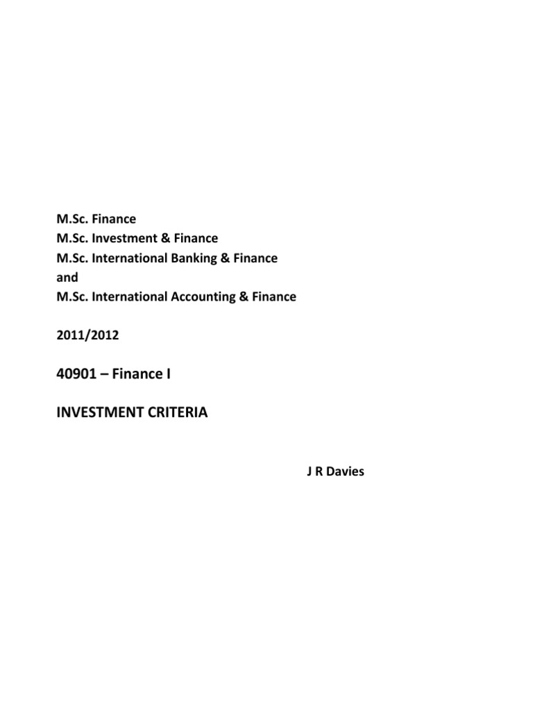 Investment Criteria Download Free PDF Internal Rate Of Return Net