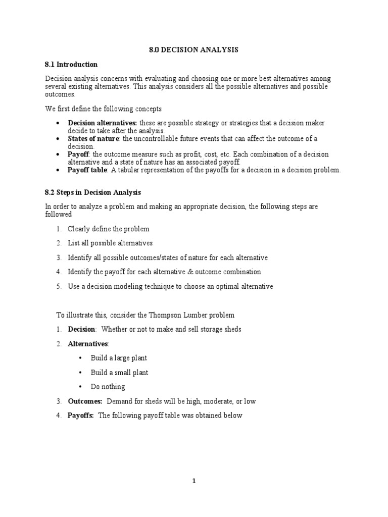 Decision Analysis Techniques Explained | PDF | Maxima And Minima ...