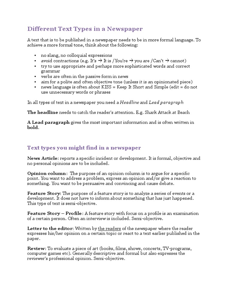 Text Types You Might Find In A Newspaper Pdf Argument Semiotics