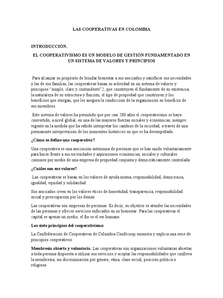 Atp. Las Cooperativas en Colombia | PDF | Cooperativa | Democracia