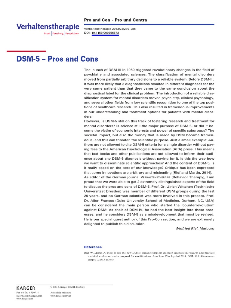 DSM 5 Pros and Cons PDF Diagnostic And Statistical Manual Of Mental