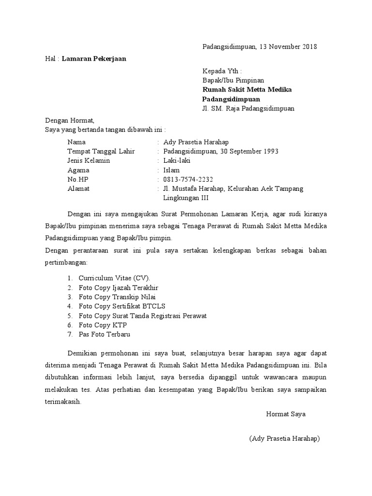 Download 73+ Contoh Surat Surat Lamaran Kerja Untuk Rumah Sakit Terbaru Gratis