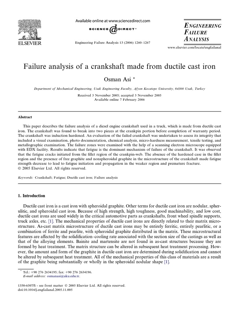 Failure Analysis of A Crankshaft Made From Ductile Cast Iron PDF