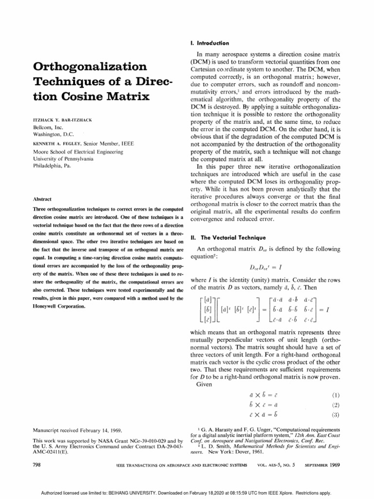 Orthogonalization Techniques of Tion Cosine DirecMatrix PDF
