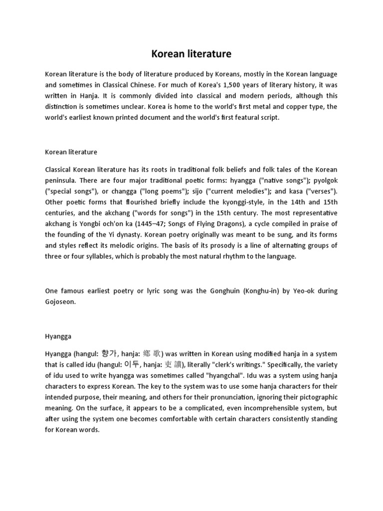 Overview of Classical Korean Literature | PDF | Korea | Poetry
