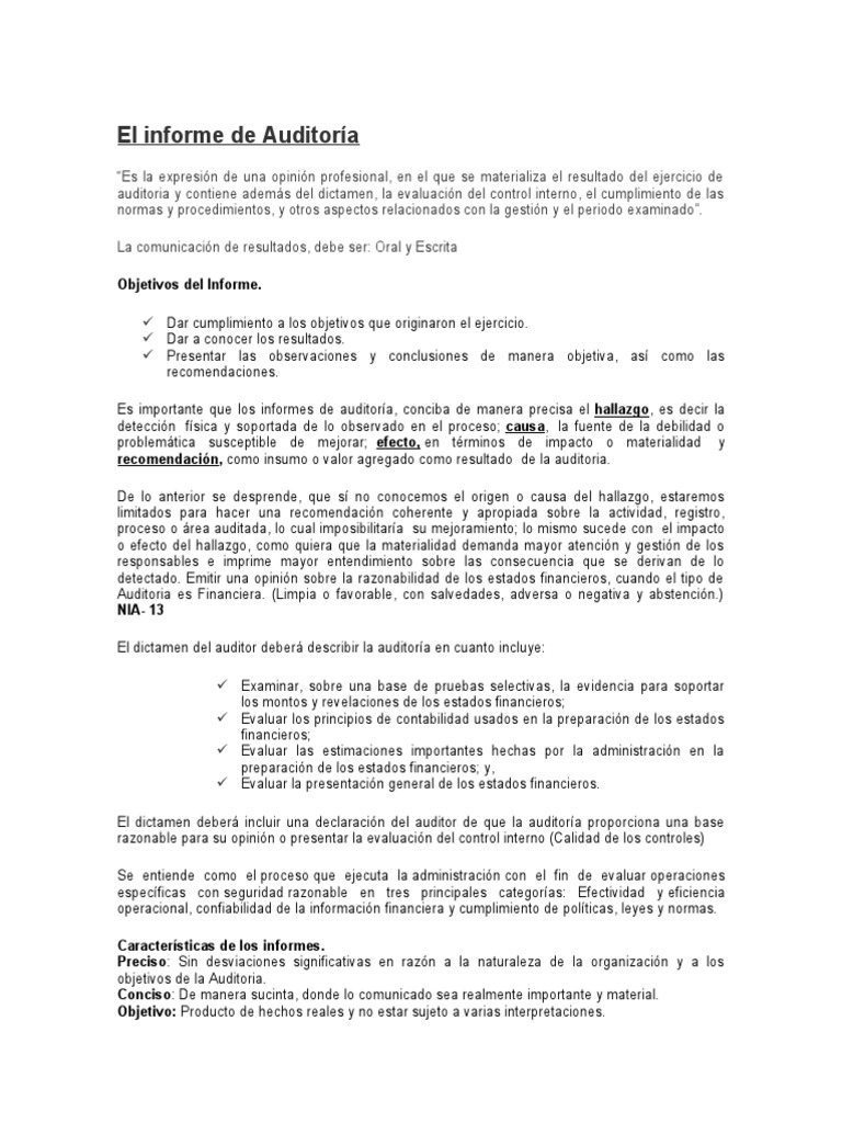 Ejemplo de Informe de Auditoría | PDF | Contralor | Auditoría