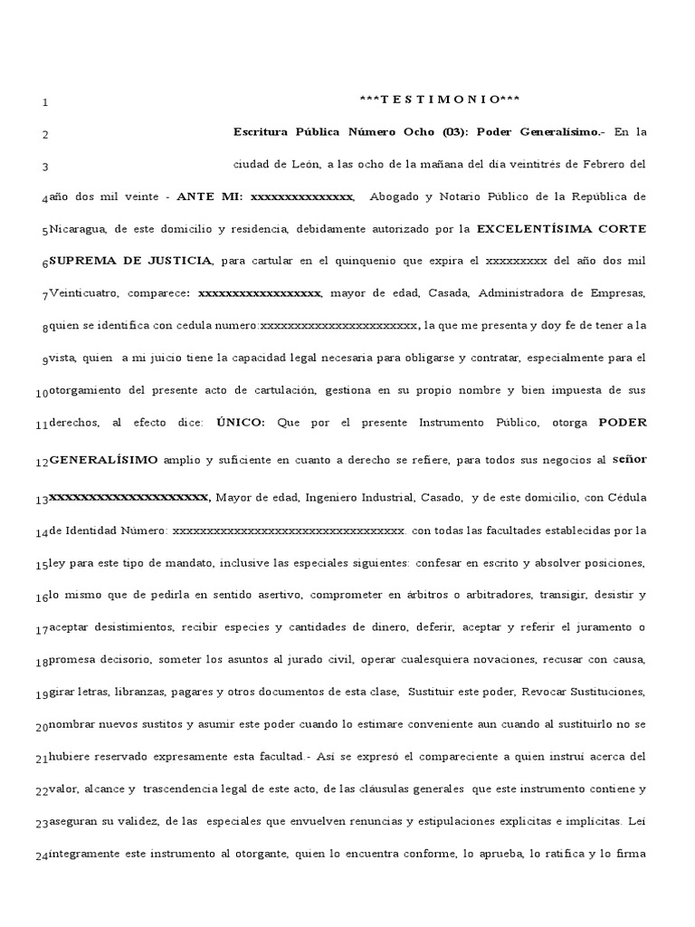 Escritura PODER-GENERALISIMO Machote | PDF | Gobierno | Justicia