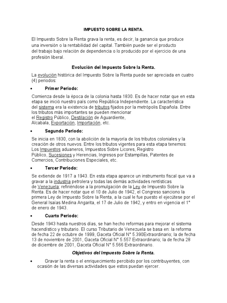 Evolución del Impuesto Sobre la Renta | PDF | Impuesto sobre la renta ...