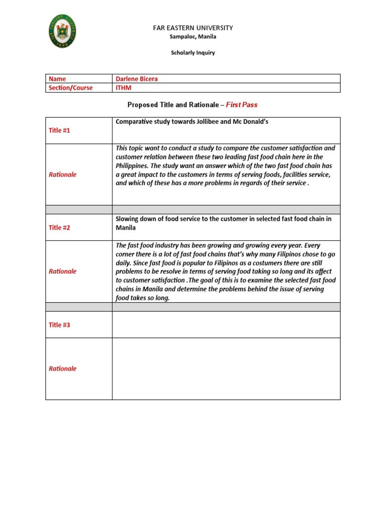 Proposed Title and Rationale | PDF