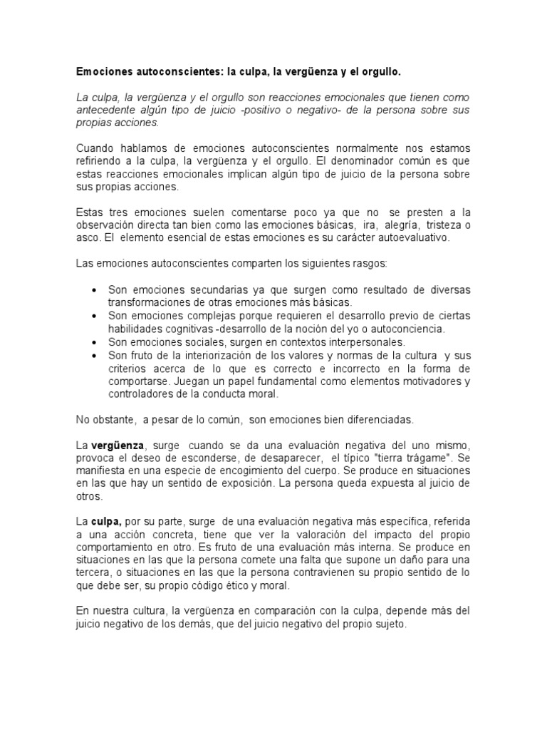 Emociones Autoconscientes | PDF | Vergüenza | Las emociones