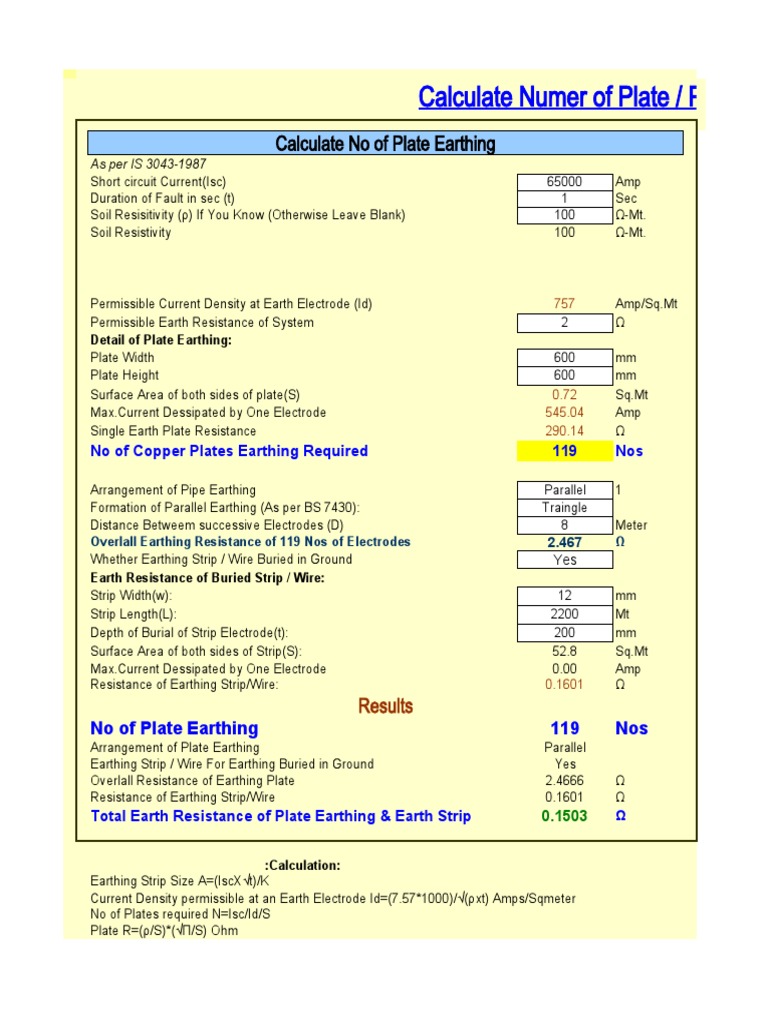 Earthing Plate and Pipe Calculation | PDF | Electrical Resistance And ...
