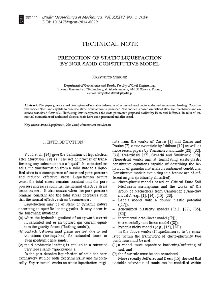 Nor Sand Model for Static Liquefaction | PDF | Stress (Mechanics ...