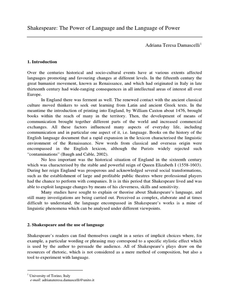 Shakespeare's Language and Power Dynamics | PDF | William Shakespeare ...